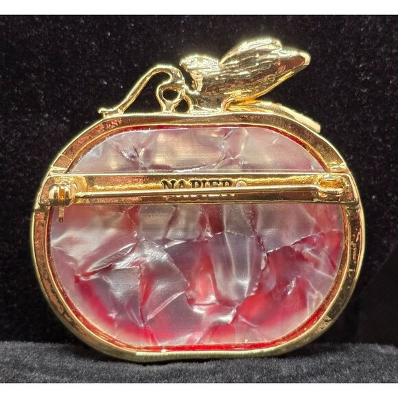 Napier Lucite Pumpkin Brooch Rhinestone Leaves & Stem Crystal Pin - Picture 7 of 7